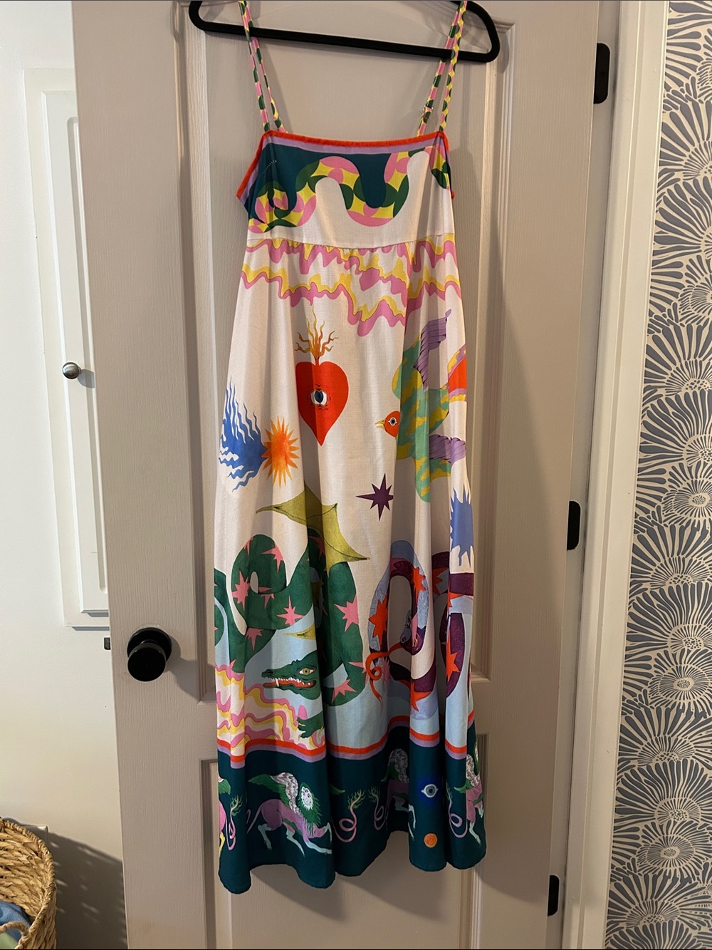 Amazon Multicolor Printed Maxi Dress with Green, Pink, Blue & Orange Accents